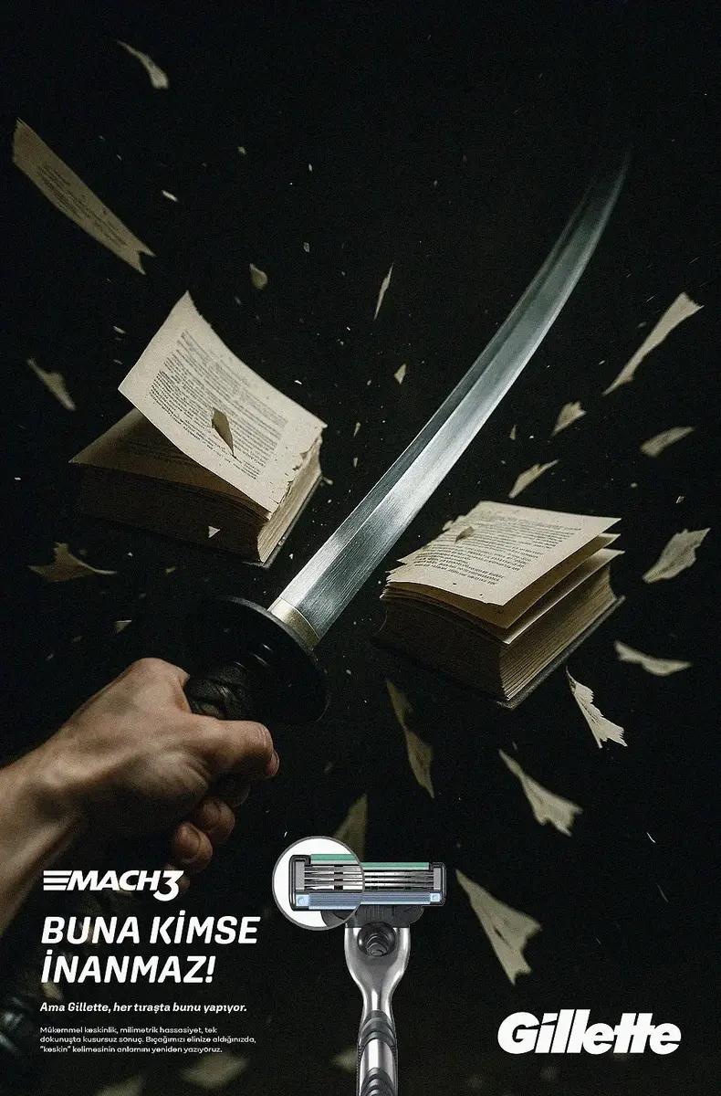 Gillette campaign blade cutting through a book