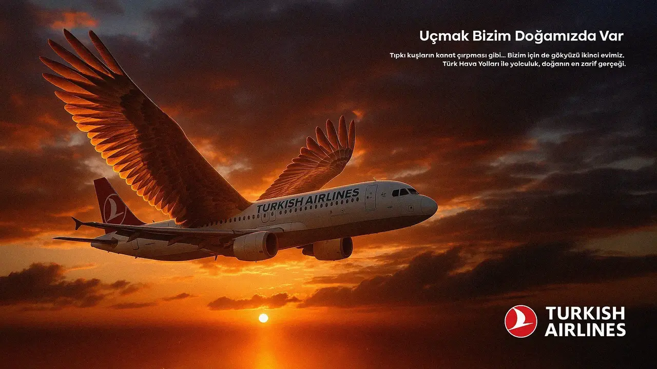 Turkish Airlines campaign variation with eagle wings at sunset